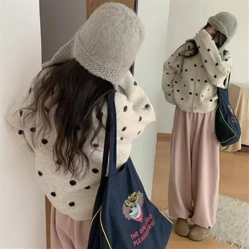 Damen Koreanischer Gepunkteter Strickcardigan - Herbst/Winter 2025, Lockerer Schnitt, Weich & Flauschig