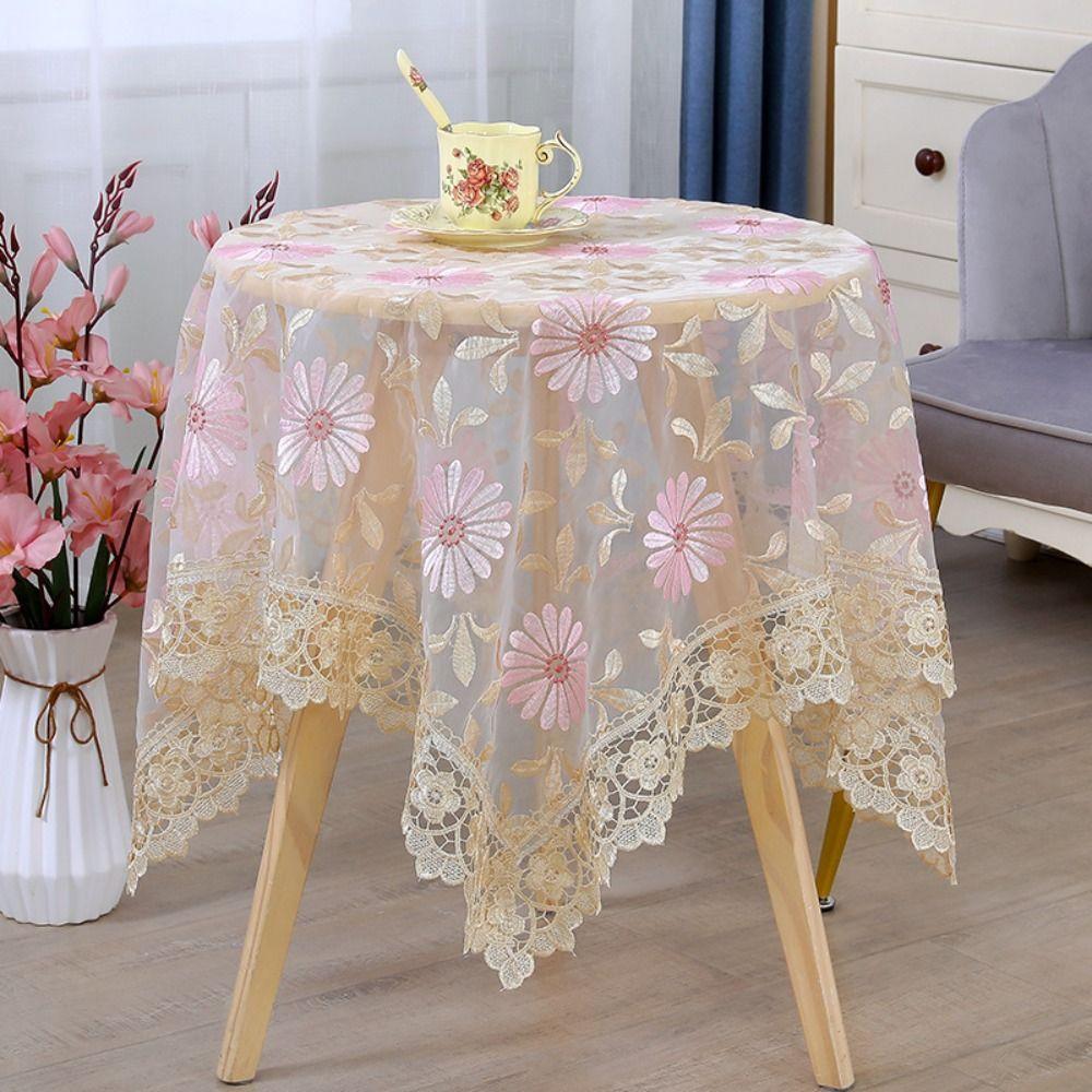Hollow Square Floral Tablecloth Washable Knitted Lace Tablecloth Europe Rural Table Cloth Desk