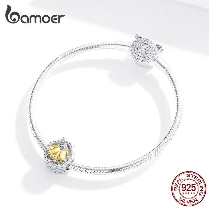 BAMOER Weihnachtsglocke, runde Metallperlen für Damen, 925er Stelring-Silber, passend für Armbänder, Schmuckstücke