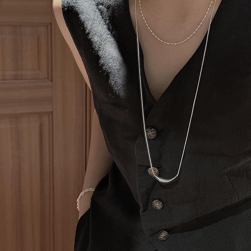 S925 Sterling Silver Korean Minimalist Pull-out Sweater Chain Textured Clavicle Necklace Adjustable Jewelry Gift for Women