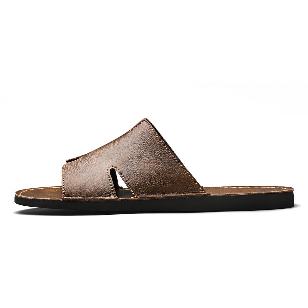 Summer Men's Leather Slippers Casual Beach Sandals Comfortable Non-Slip Mules Sandals for Men