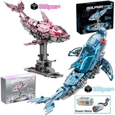Non-Toxic Mechanical Dolphin Building Blocks Model Bricks With Light Creative Ocean Animal Diy Desktop Decor Toys Christmas Birthday Gifts