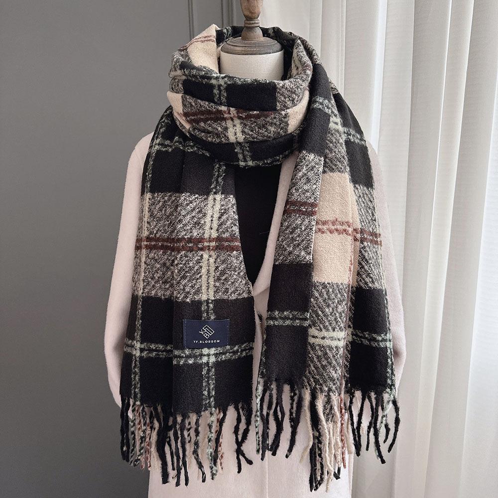 Farbiges Karomuster Quadrat Quaste Imitation Kaschmir Schal Damen Winter Warm Mode Außen Schal Schal
