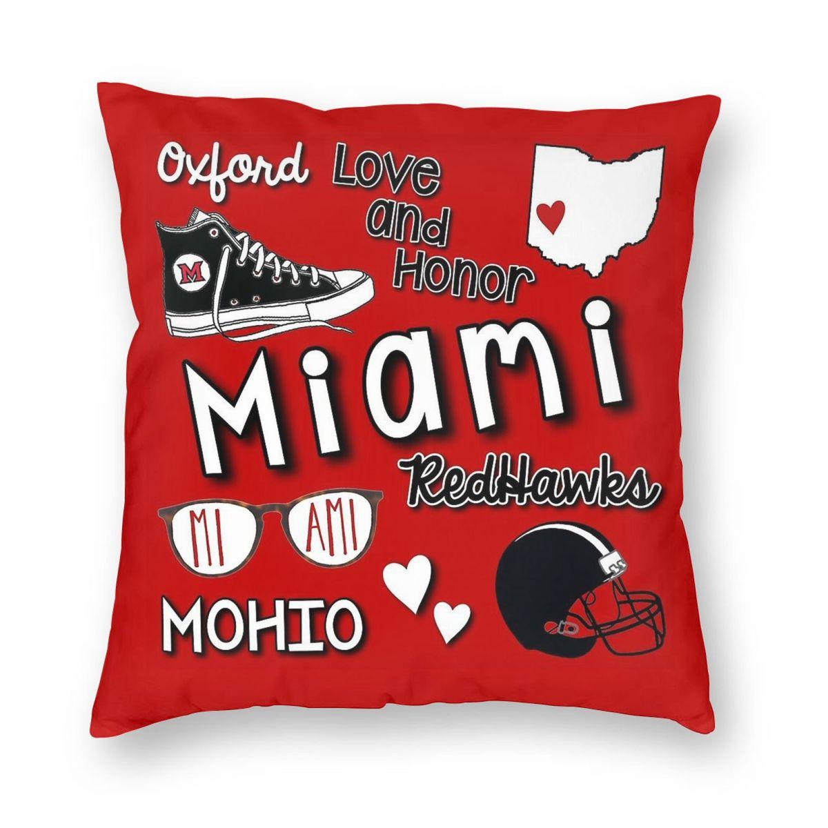 Miami University Of Ohio Pillowcase Polyester Linen Velvet Pattern Zip Decorative Pillow Case Sofa Seater Cushion Case Wholesale 40x40cm