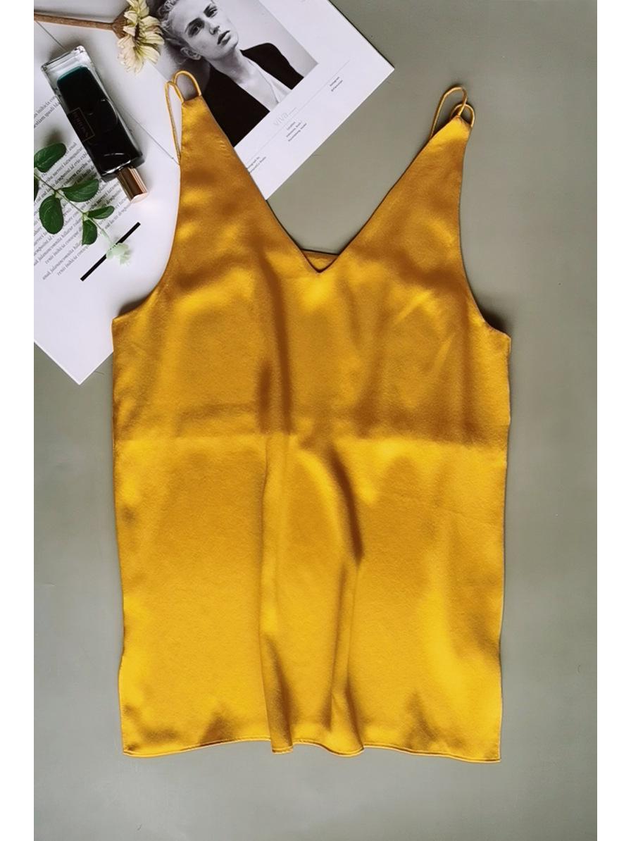 

Трехцветный двухслойный шелковый жилет с геометрическим рисунком, V-образным вырезом и двойными бретелями M (around 55kg, 75AB) золотой/песочный