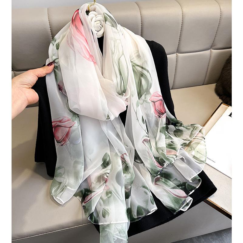 Fashion Luxury  Oversized Ombre Petal Floral Silk Shawl Scarf Lady High Quality Turban Head Hijab Femme Wrap Foulards Snood