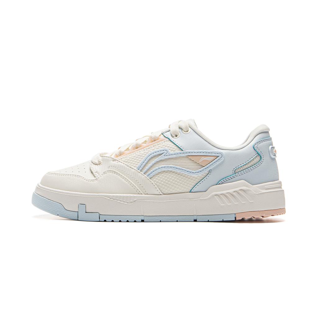 New LiNing Common 80s Slip Resistant, Abrasion Resistant, Breathable Low top Skateboard Shoes Women's White Blue AGCV052-2