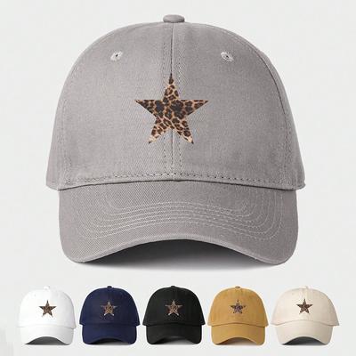 Leopardenmuster Stern Weiche Baumwolle Baseballkappe Unisex Verstellbar Lässig Papa Hüte Perfekt Für Draußen Aktiv Angeln Reisen Kopfbedeckung