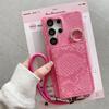 For Samsung Galaxy S24 Ultra Case Card Holder Mirror Snake Texture PU+PC Back Cover with Lanyard