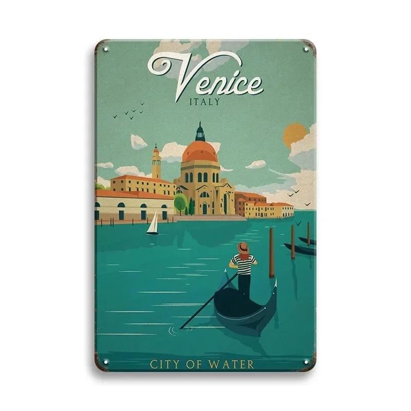 Vintage Travel Cities Metal Tin Signs PARIS IMALIBU CHICAGO Iron Painting Retro Posters Home Wall Art Decor Room Decoration