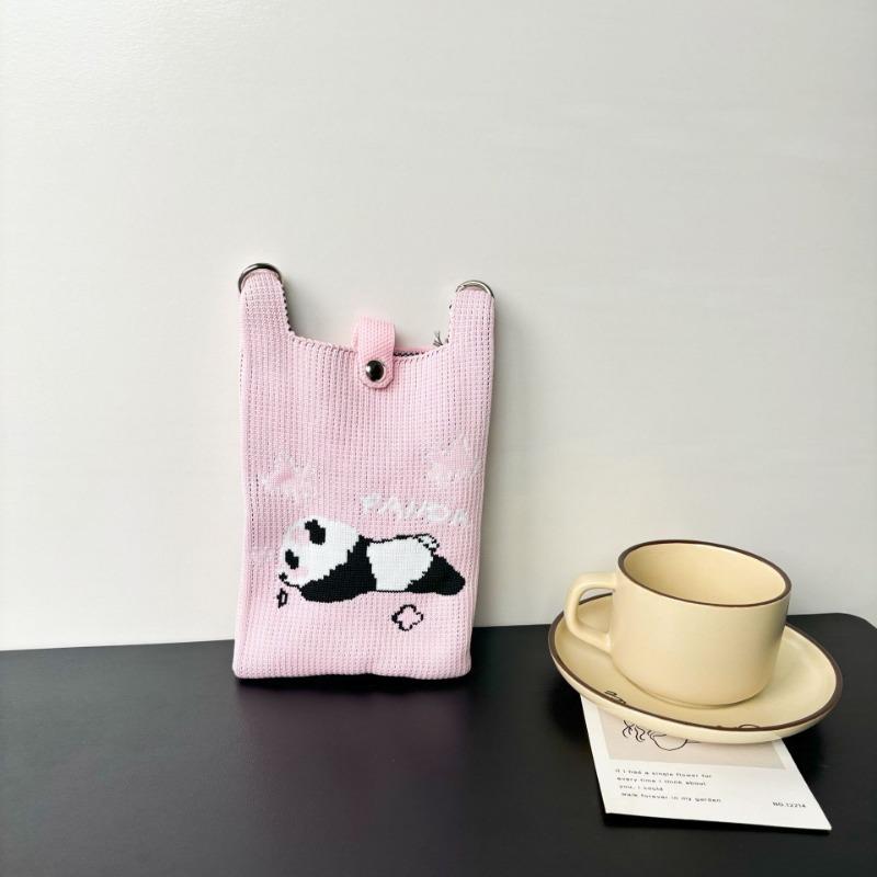 Panda Mobile Phone Bag Cute Knitted Bag High Sense Personality Versatile Dopamine Shoulder Messenger Bag Dopamine Wind