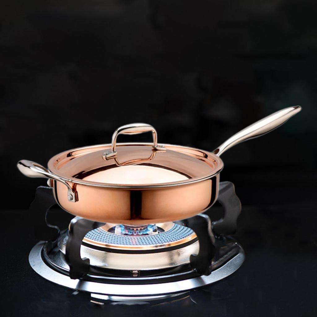 Stainless Steel Frying Pan Cooking Kitchen Ergonomic Handle Saute with Lid Deep