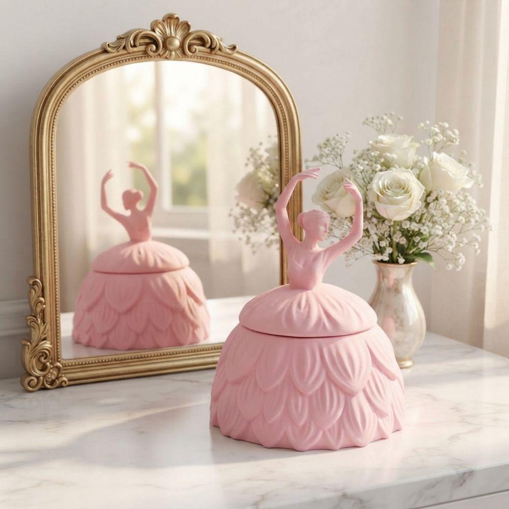 Plastic Angel Trinket Box Pink Jewelry Container Exquisite Ballet Dancer Jewelry Box Table Decor