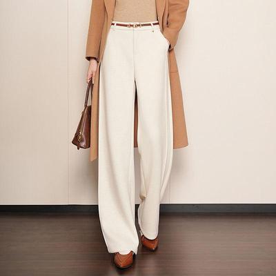 Damen Weiche Weiße Wolle Acetat Weitbeinige Hose für Herbst/Winter 2025