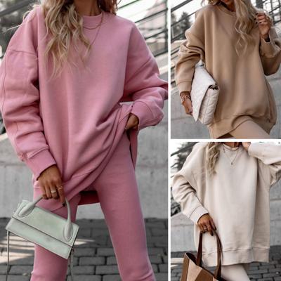2 Pcs/Set Sweatshirt Pants Set Elastic Waist Long Sleeves Crew Neck Solid Color Loose Keep Warm Pullover