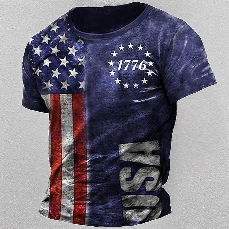 

4th of July 2026 250th Memorial Day Men s Patriotic Patriot Graphic 3D Print American Flag Veteran Crew Neck Short Sleeve T-Shirt S