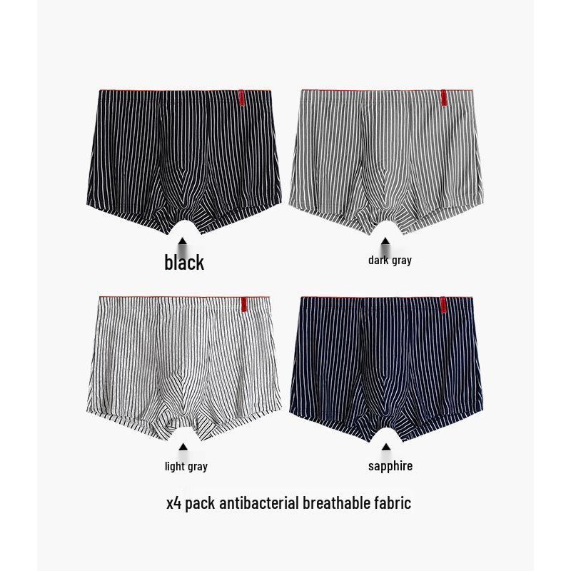 Men's Vertical Striped Soft Boxer Briefs - Breathable, Elastic, and Skin-Friendly.