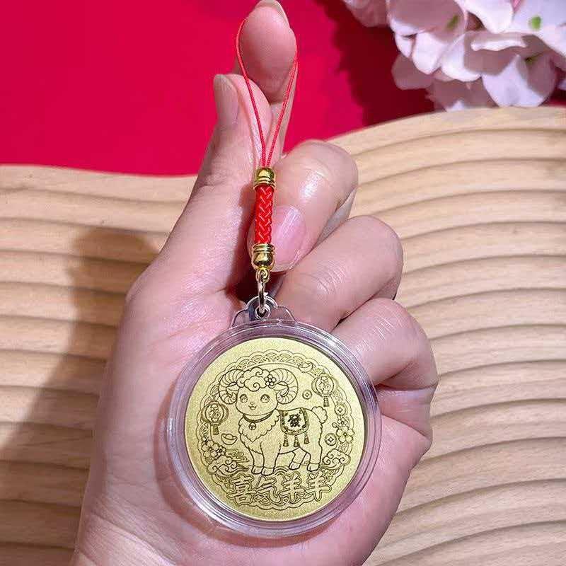 2027 Year of the Goat Gold Foil Lucky Pendant Fine Engraved Design Good Fortune Charm for Collectible Gift Jewelry