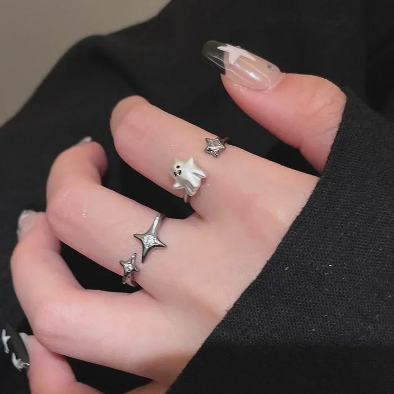 Adorable Ghost Star Open Ring: Unique Cute Cartoon Design for Index Finger
