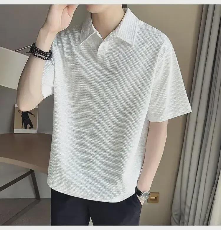 Men's Japanese Retro Loose-Fit Polo T-Shirt - High-End Summer Trend with Collar and Short Sleeves