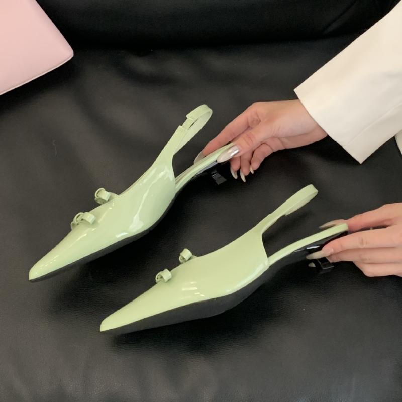 Dámské sandály s mašlí a špičatou špičkou Letní móda Nízký podpatek Slingback Boty Dámské Sexy Svatba Elegantní Dámské Lodičky