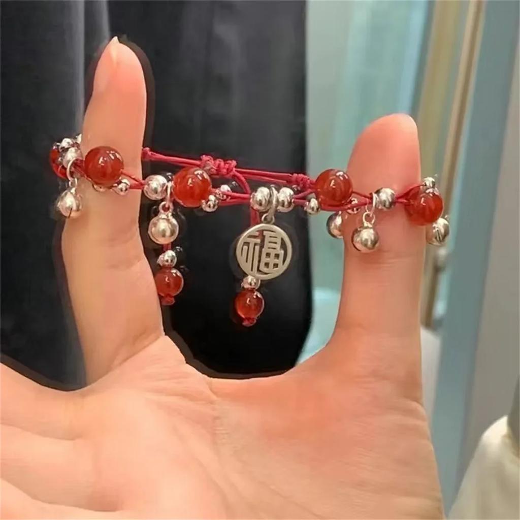 2026 Fashion Chinese Red Beads Festive Knit Bracelet Women Charm Vintage Lucky Bracelet Jewelry Party Vintage Popular Bracelet