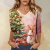 3/4 Sleeve Shirts For Women Print Christmas Tees Blouses Casual Plus Size Basic Tops Pullover