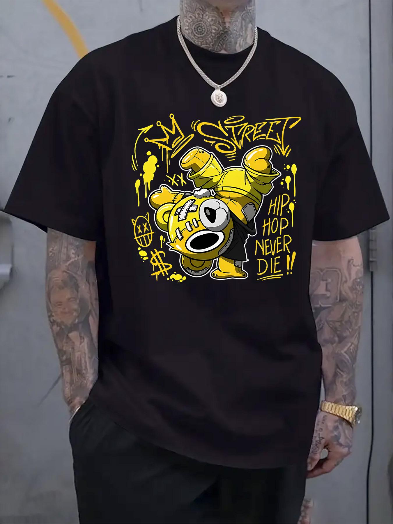 

Hip-Hop Bear Graphic T-shirt - Yellow Cartoon Bear with Money Signs XXXL