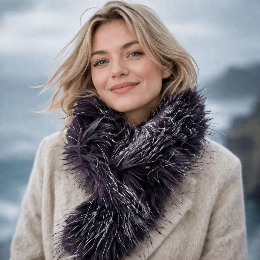 Warm Faux Fur Scarf Thick Winter Plush Scarf Elegant Shawl Wrap Neck Accessories