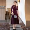 Elegant Vintage-Inspired Long Sleeve Cheongsam Dress Women High-Waisted Fitted Silhouette Chenille Fabric Winter