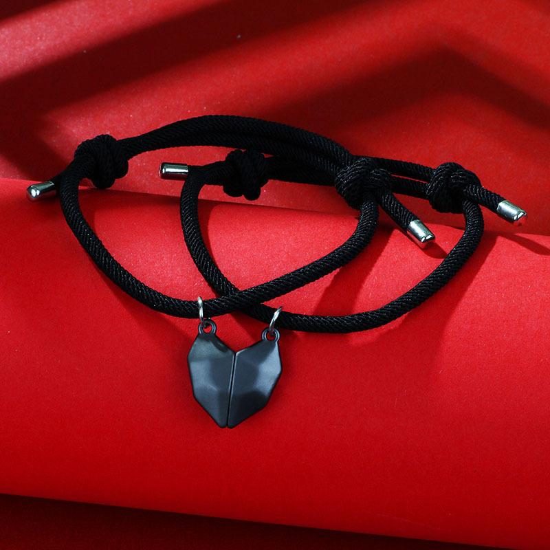 2Pcs/Set Love Magnetic Attracts Couple Bracelet Friendship Heart Pendant Faceted Charm Bangle Valentine'S Day Gift Jewelry
