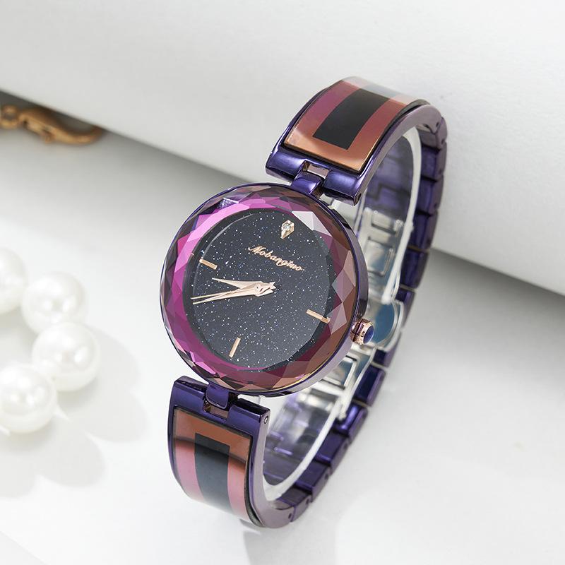 Starry Sky Ladies Watch Fashion Waterproof Blue Sand Stone Premium Steel Belt Quartz Women S Watch фиолетовый