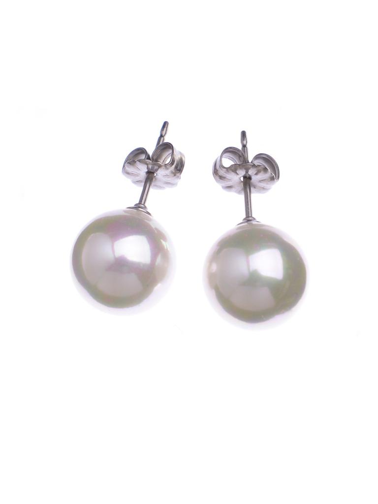 Aurora High-Grade Hanadama Aurora Genuine Shell Pearl 10mm Necklace and Earring Set, Made In Japan, 16-inch, AK Series (Aurora Cream & Earrings)