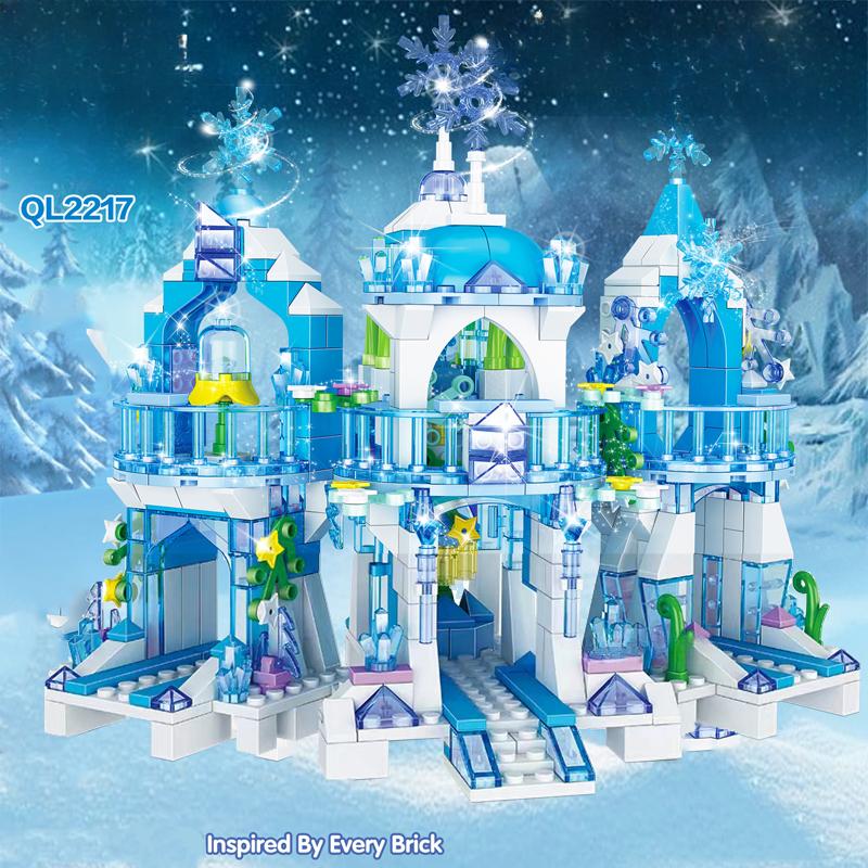 463 sztuk przyjaciele dom księżniczka lodowy zamek śnieg Model świata klocki ulica miasta widok cegły edukacyjne zabawki dla dziewczynek prezent