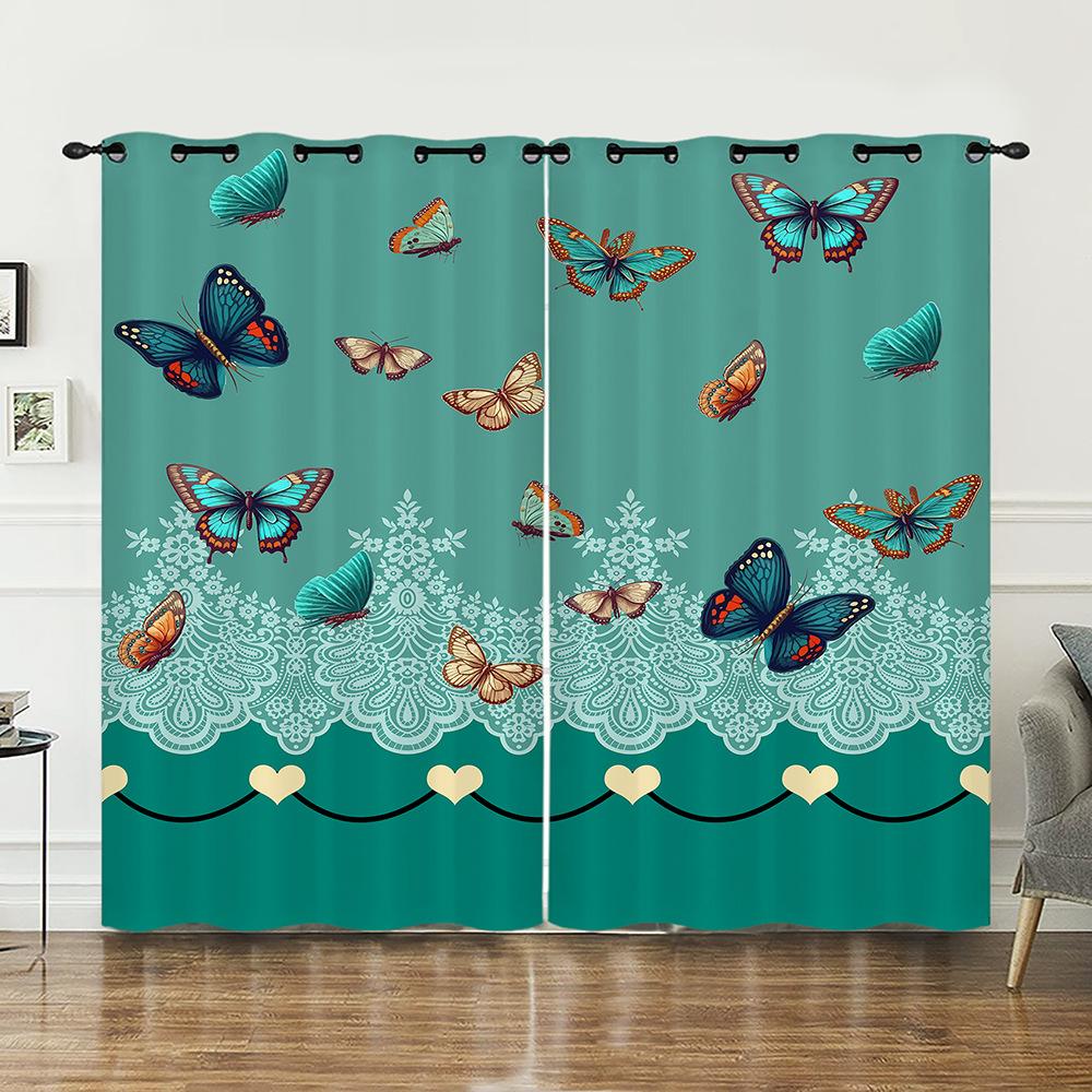 Curtain Butterfly 3D Sunshade Digital Printing Curtain Bedroom Blackout No Punching Curtain