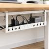 Under-Desk Cable Management Tray in Carbon Steel with Two Edge Clamps and Open Access, Extendable Power Strips Cord Holder for Stored Power