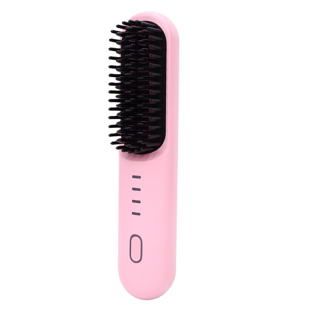 30W Cordless Hair Straightening Brush Portable Anti Scald Wide Fine Teeth Hair Straightener Curling Brush Pink
