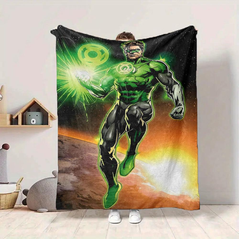 1pc Green Lantern Blanket Lightweight Flannel Throw For Sofa, Bed, Travel, Livingroom, Office, Couch, Chair, And Bed
