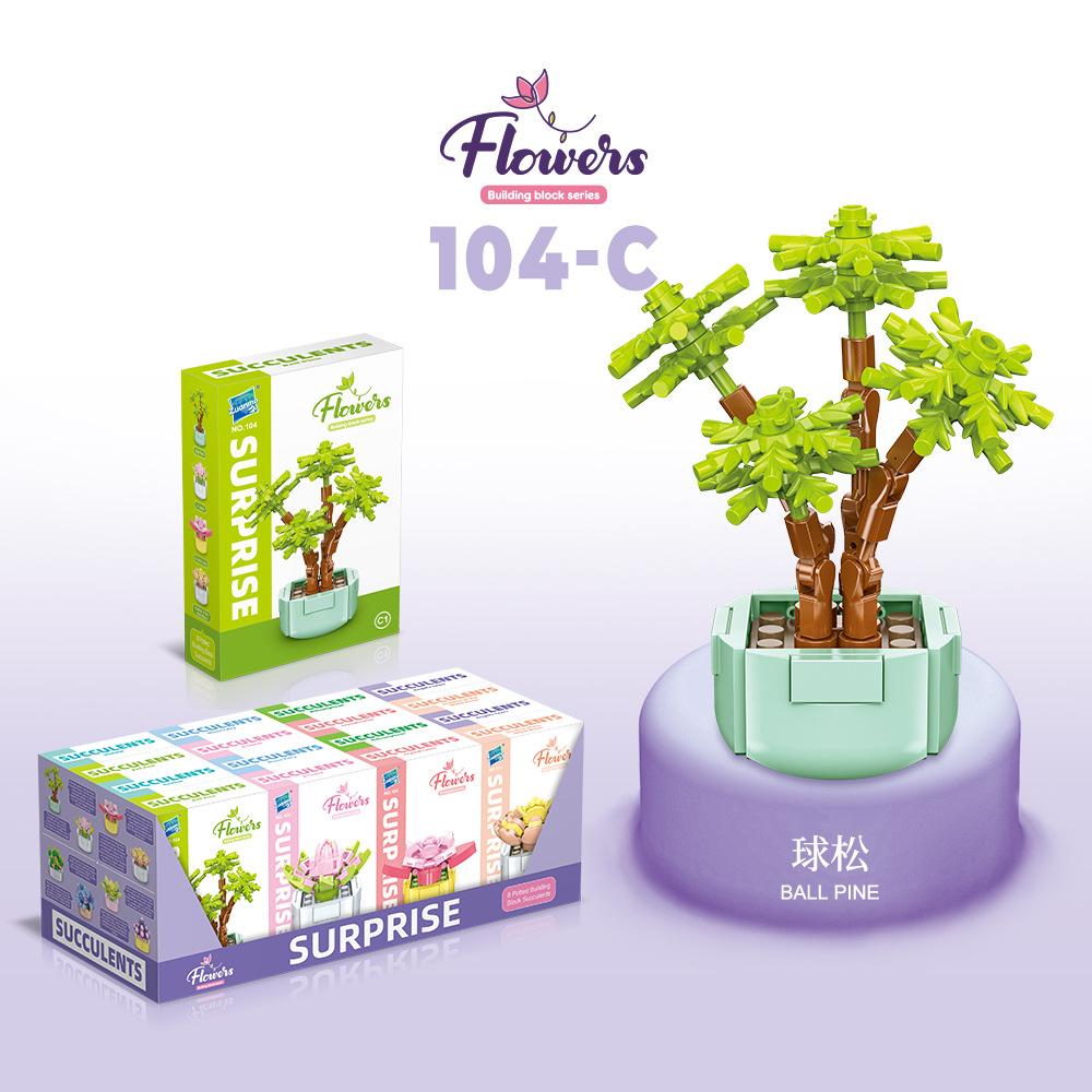 Children'S Educational Small Particle Mosaic Building Block Flower 104 Series 32 Potted Plant Simulation Rose Succulent Building Block Toy