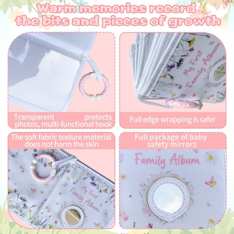 62KD Baby Showers Gift Photo Album Safe Mirror Soft Cloth Memory Book for Newborns Development
