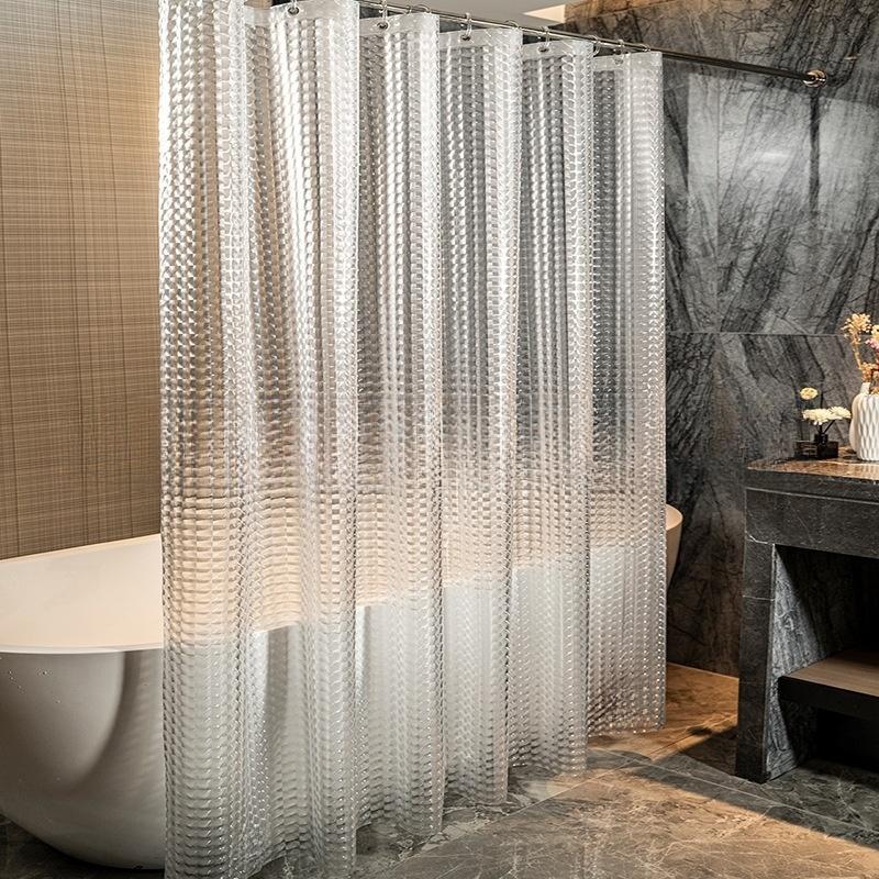 Transparent Waterproof Shower Curtain Bathroom Translucent Partition Curtain Easy Clean Wipe Mildew Proof Curtains with Hooks