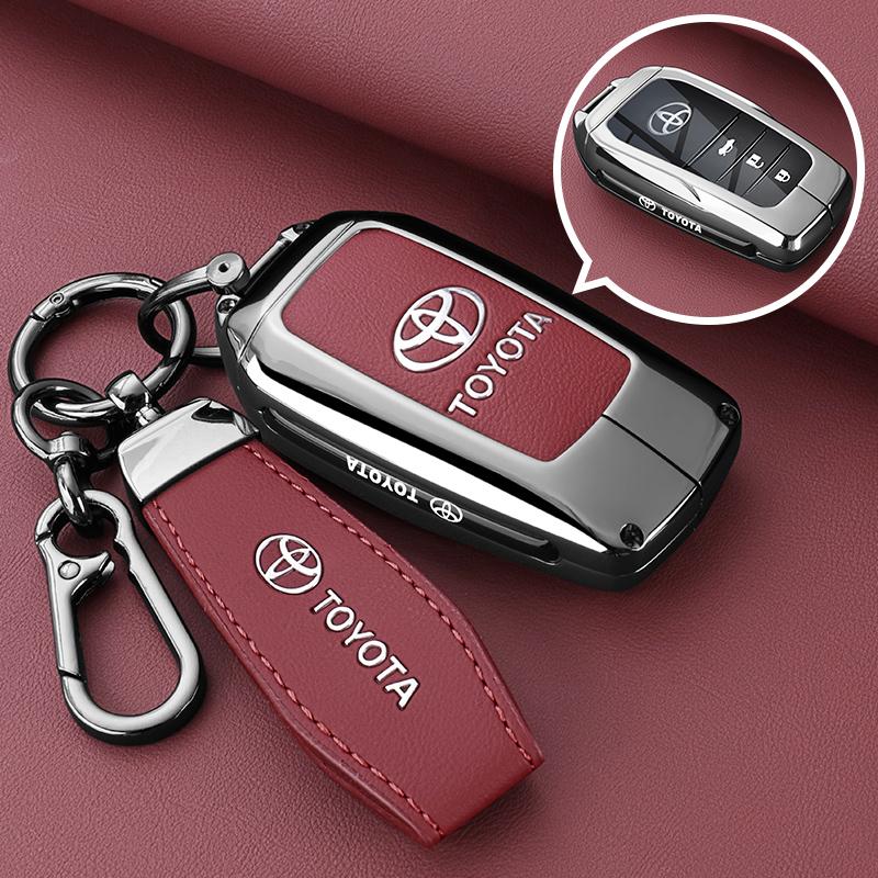 

Leather Zinc Alloy Car Key Case for Toyota Corolla Hybrid 2021 Rav4 Land Cruiser Prado Camry Highlander Prius C-HR 2018+