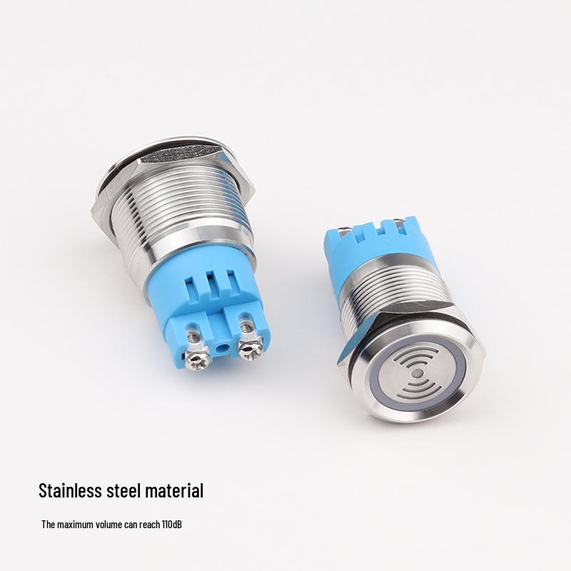 19mm/22mm Stainless Steel LED Flashing Buzzer, Intermittent Sound, 12V/24V