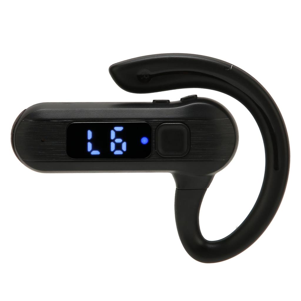 Single Ear Bone Conduction Headset Digital Display Voice Control Answering Wireless Earphone for Sports Business Black