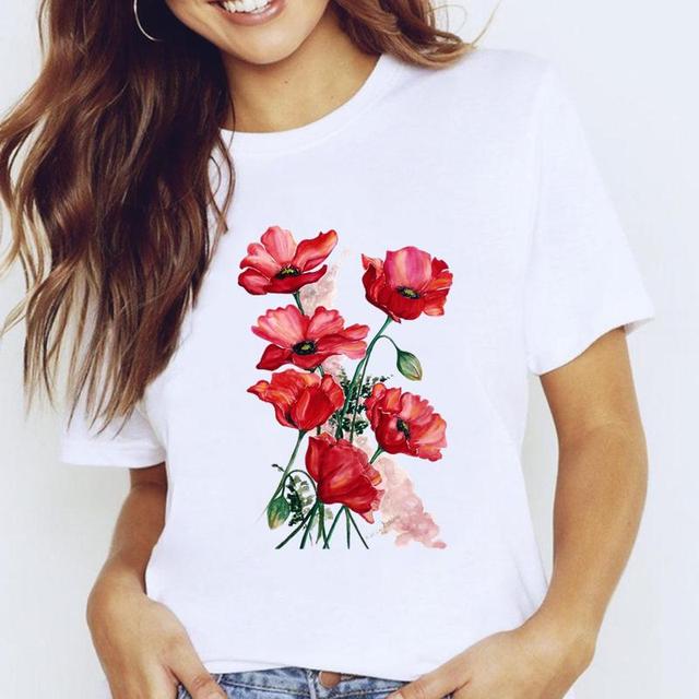 Ženy Grafika Květinová Květina Motýlí Móda Jaro Léto 90. léta Krátký rukáv Dámské Oblečení Topy Trička Potisk Dámské tričko Tričko