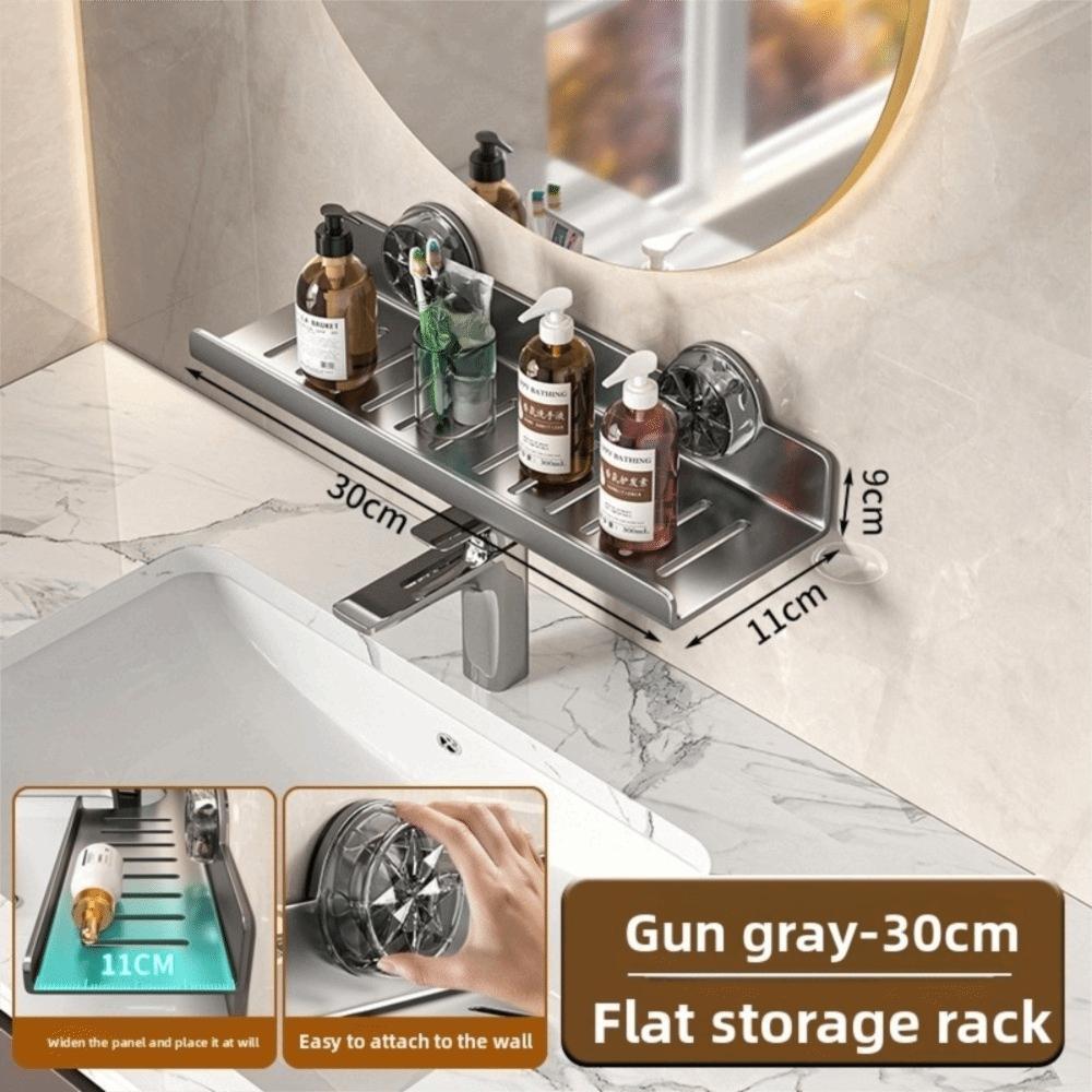 

Wall Mounted Suction Cup Storage Shelf No Punching Bathroom Rack New Faucet Organizer Makeup 30cm-Black