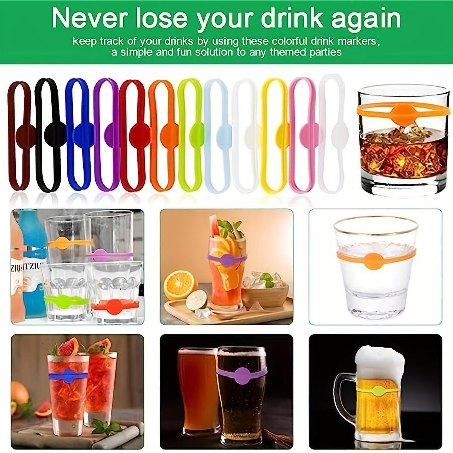 12pcs Silicone Wine Glass Markers, Reusable Beverage Identification Rings for Home Bar and Party Use