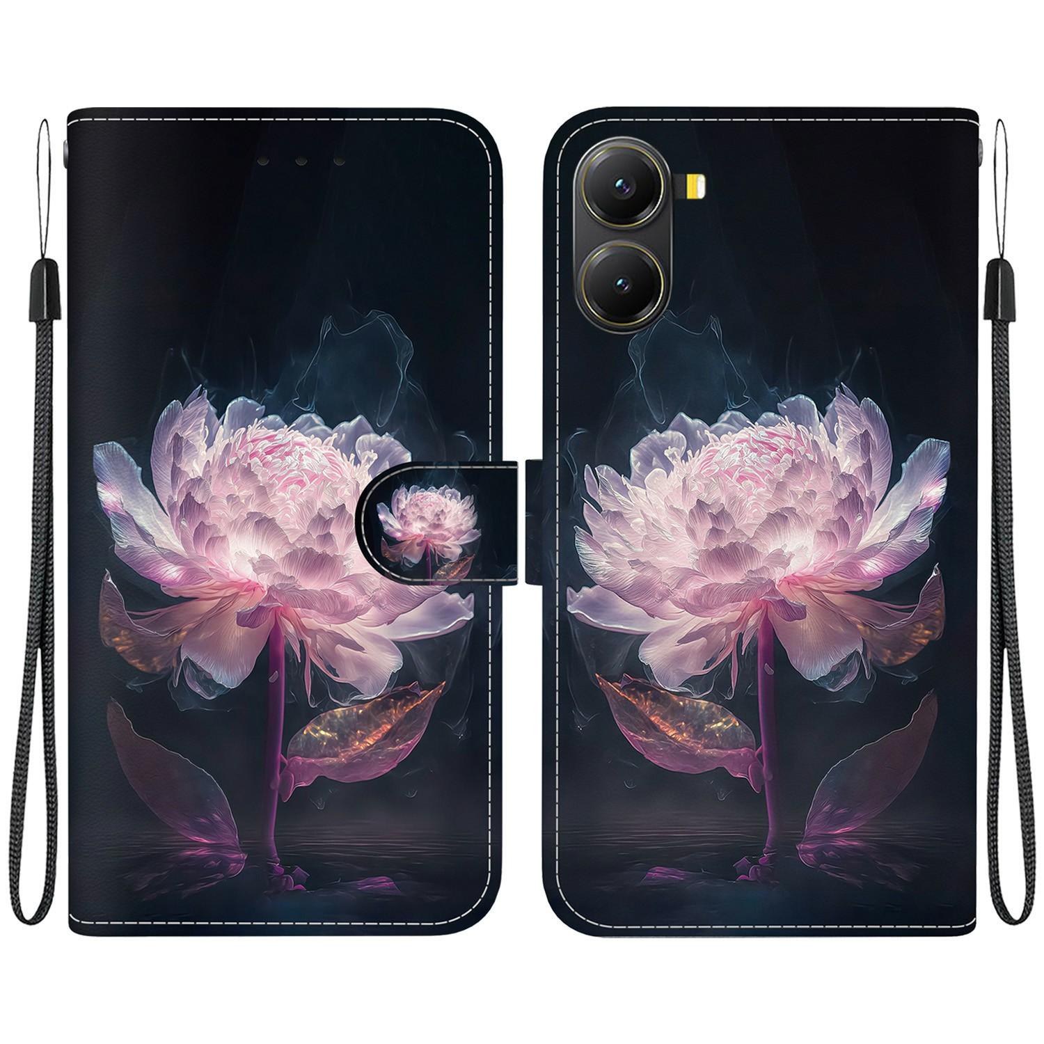 

For Poco X7 Pro 5G/Redmi Turbo 4 5G Wallet Phone Case Leather Flip Cover Pattern Printing Purple Peony