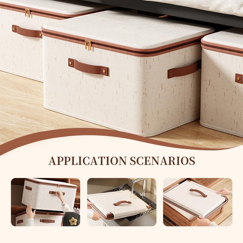 Linen Zipper Storage Boxes Large Capacity Non-Woven Fabric Clothing Organizer Bins Home Bedroom Closet Organization