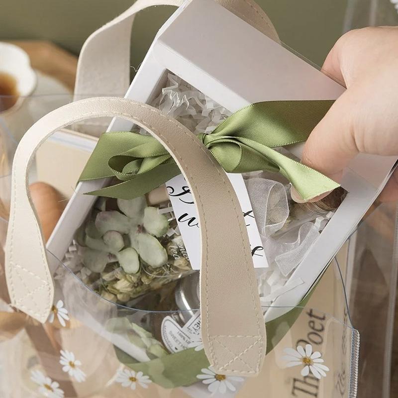 Daisy Flower Print Foldable & Water-Resistant Shopping Bags No-Closure Wedding Gift Bag High Quality Transparent Multi-Purpose